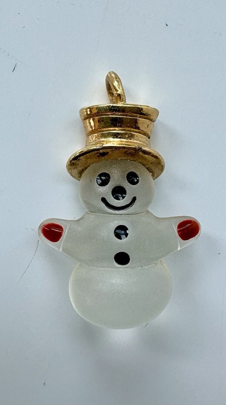 Snowman Pendant Avon Mr. Frosty Gold Tone Frosted Glass VTG 80s Christmas Winter